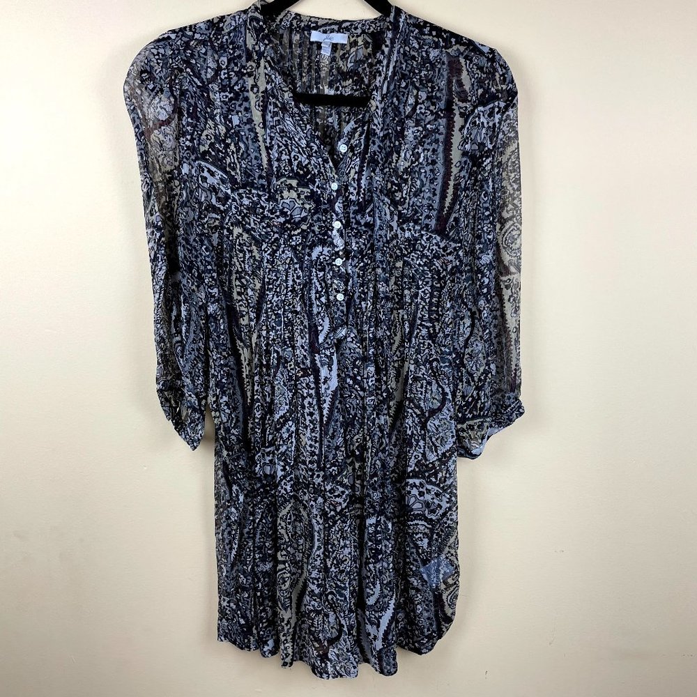 Joie 100% Silk Paisley Pussy Bow Mini Tunic Dress